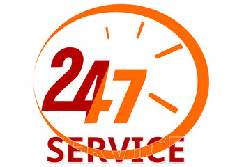 24 7 icon set. The 24 hour service is open 24 hours a day, 7 days a week. Simple illustration set of 24-7 elements, can be used in logo, ui and web design. 24-7 service concept. Vector illustration