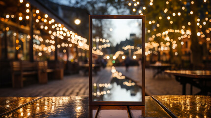 Empty frame on a bokeh lights background mockup