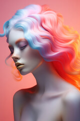 Fototapeta premium Stunning female portrait, colored gradient, photorealistic art