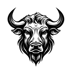 Papier Peint photo Lavable Buffle Logo image of a bull, cow, black and white, for design, on a white background.