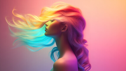 Stunning female portrait, colored gradient, photorealistic art
