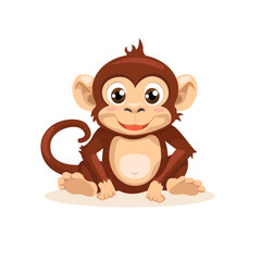 Obraz premium Cartoon cute baby Monkey, African animal wildlife isolated on white background. Vector illustration of little Monkey.