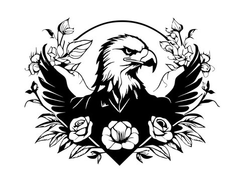 illustration of an eagle and flower, skull logo design