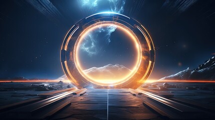 Abstract innovation space travel successful business. Future disruption strategy for time and space travel portal gateway. 3d rendering.3d render, Raster illustration. - obrazy, fototapety, plakaty