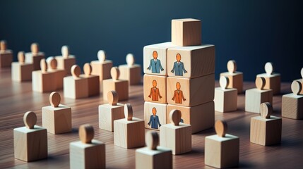 Job rotation management concept. Forecasting future staffing needs, analyzing current staffing levels and developing human resource strategies. Wooden blocks with manpower or staffs icons. - obrazy, fototapety, plakaty