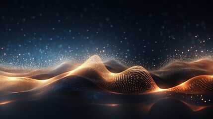 Abstract wave with moving dots. Flow of particles. Technology illustration. 3d rendering