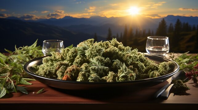 A bunch of marijuana on a table. Generative AI.