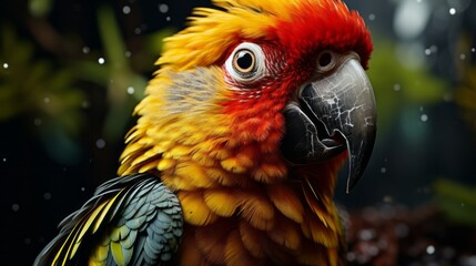 A close up of a parrot close-up. Generative AI.