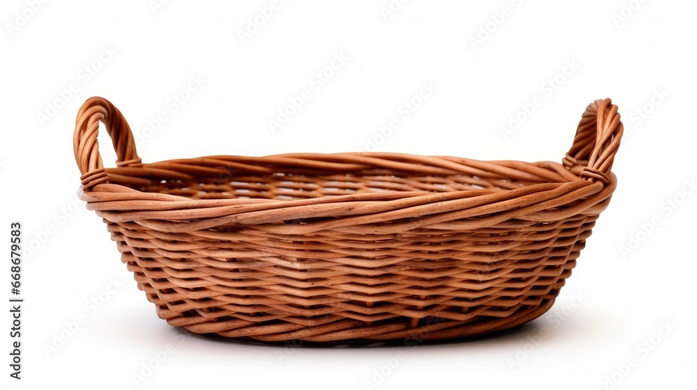 Aufkleber empty wicker basket with handles isolated on white