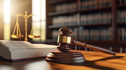 Law, legal judgement, legistration, litigation, court verdict, judicial system and civil right and social justice concept with judge gavel on law textbook in attorney law firm, lawyer business office