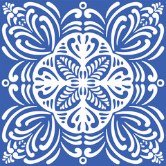 Pattern blue and white. Winter decor, snowflakes,christmas decor. Seamless pattern tile with Victorian motives.Ceramic tile in talavera style. Ornamental blue and white patterns for any decor.