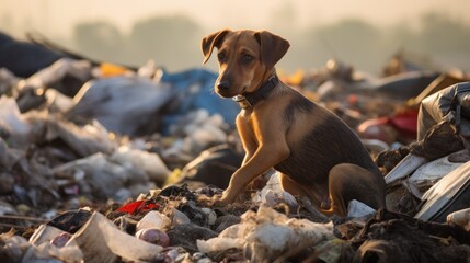 Thai dog on the garbage pile - obrazy, fototapety, plakaty