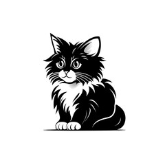 Modern black and white cat logo for design on white background.