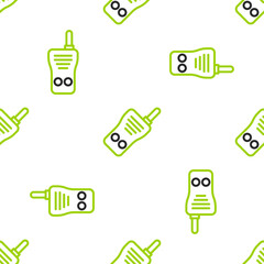 Line Walkie talkie icon isolated seamless pattern on white background. Portable radio transmitter icon. Radio transceiver sign. Vector