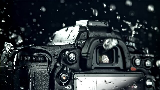 Raindrops fall on the camera. Filmed on a high-speed camera at 1000 fps. High quality FullHD footage