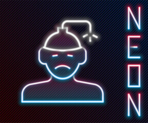Glowing neon line Concussion, headache, dizziness, migraine icon isolated on black background. Colorful outline concept. Vector