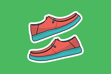 Sport High Class Shoes Sticker vector icon illustration. Fashion object icon design concept. Boys outdoor sports shoes sticker vector design with shadow.