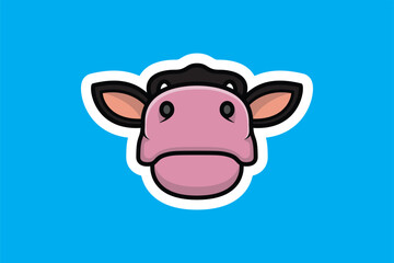 Beautiful Cow Head Sticker design vector illustration. Animal object icon concept. Farm animal cow cartoon character sticker design. Eid Mubarak icon concept.

