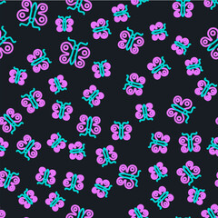 Line Butterfly icon isolated seamless pattern on black background. Vector