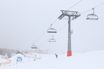 Snowfall ski conditions in Mayrhofen, Austria