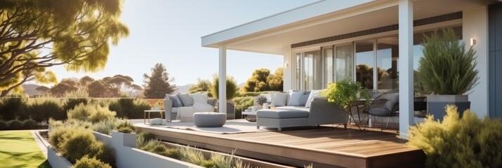 Fototapeta premium Modern home with outdoor balcony and verandah.