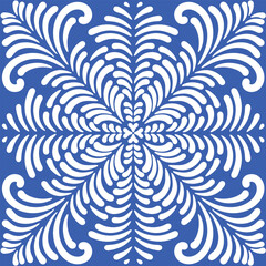 Pattern blue and white. Original traditional Portuguese and Spain decor.Seamless pattern tile with Victorian motives. Ceramic tile in talavera style. Ornamental blue and white patterns for any decor.
