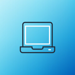 Line Laptop icon isolated on blue background. Computer notebook with empty screen sign. Colorful outline concept. Vector