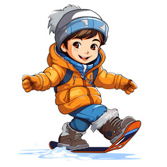Cute Little Boy Playing Snow Clipart Illustration
