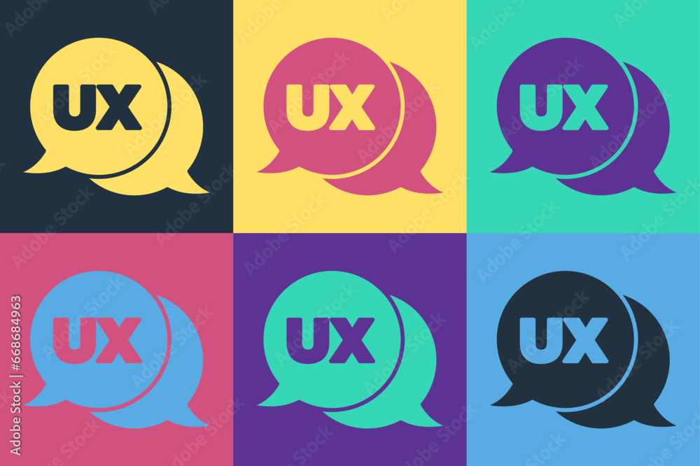 Poster pop art ui or ux design icon isolated on color background. vector