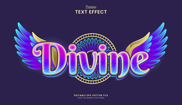 decorative colorful divine wings editable text effect vector design