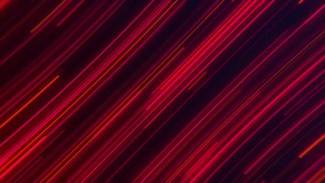 Abstract motion background with glowing red neon light beams moving diagonally across the frame at high speed. This trendy gaming background animation is full HD and a seamless loop.