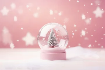 Foto op Aluminium Pink christmas ball with snowflakes on pink background. © Synthetica