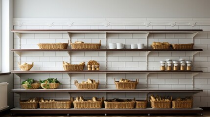 Empty grocery shelves in a supermarket. Generative AI.