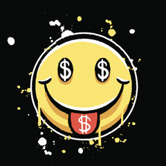 vector graffiti hand drawn money smile emoticon designs for streetwear illustration