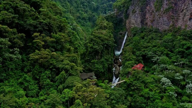 The famous waterfall named Pailon del Diablo seen from a distance