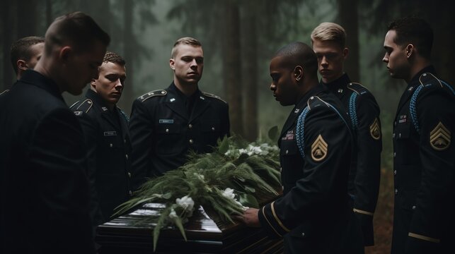 Funeral of a military man or veteran, copy space, 16:9