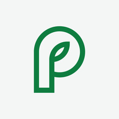 creative unique letter P leaf plant nature green eco logo design