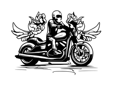 motorbike and skull logo design illustration