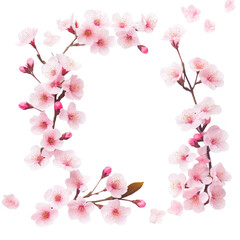 Fototapeta na wymiar Spring sakura cherry blooming flowers bouquet. Isolated realistic pink petals, blossom, branches, leaves. Spring tree illustration