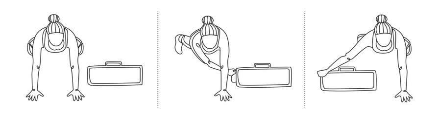 Right pull through core bag exercise Line Drawing isolated on copy space white background, Sandbag Core exercise editable vector illustration, Continuous one line drawing, Workout with sandbag