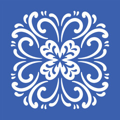 Pattern blue and white. Winter decor, snowflakes,christmas decor. Seamless pattern tile with Victorian motives.Ceramic tile in talavera style. Ornamental blue and white patterns for any decor.