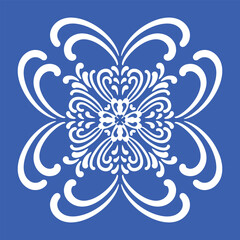 Pattern blue and white. Winter decor, snowflakes,christmas decor. Seamless pattern tile with Victorian motives.Ceramic tile in talavera style. Ornamental blue and white patterns for any decor.