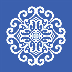 Pattern blue and white. Winter decor, snowflakes,christmas decor. Seamless pattern tile with Victorian motives.Ceramic tile in talavera style. Ornamental blue and white patterns for any decor.