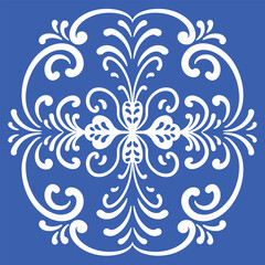 Pattern blue and white. Winter decor, snowflakes,christmas decor. Seamless pattern tile with Victorian motives.Ceramic tile in talavera style. Ornamental blue and white patterns for any decor.