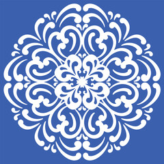 Pattern blue and white. Winter decor, snowflakes,christmas decor. Seamless pattern tile with Victorian motives.Ceramic tile in talavera style. Ornamental blue and white patterns for any decor.