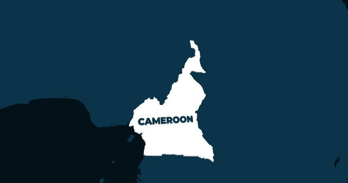 World Map Zoom In To Cameroon. Animation in 4K Video. White Cameroon Territory On Dark Blue World Map