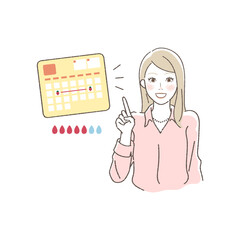 Illustration of a Woman Managing Her Menstrual Cycle on a Calendar. - obrazy, fototapety, plakaty