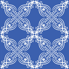 Pattern blue and white. Winter decor, snowflakes,christmas decor. Seamless pattern tile with Victorian motives.Ceramic tile in talavera style. Ornamental blue and white patterns for any decor.