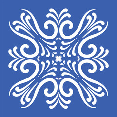 Pattern blue and white. Winter decor, snowflakes,christmas decor. Seamless pattern tile with Victorian motives.Ceramic tile in talavera style. Ornamental blue and white patterns for any decor.