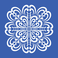 Pattern blue and white. Winter decor, snowflakes,christmas decor. Seamless pattern tile with Victorian motives.Ceramic tile in talavera style. Ornamental blue and white patterns for any decor.